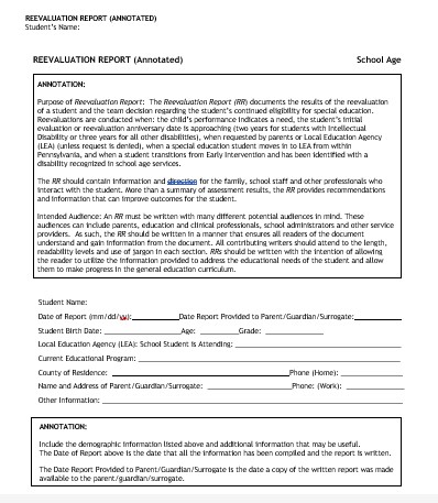 Reevaluation Report (Annotated) - School Age